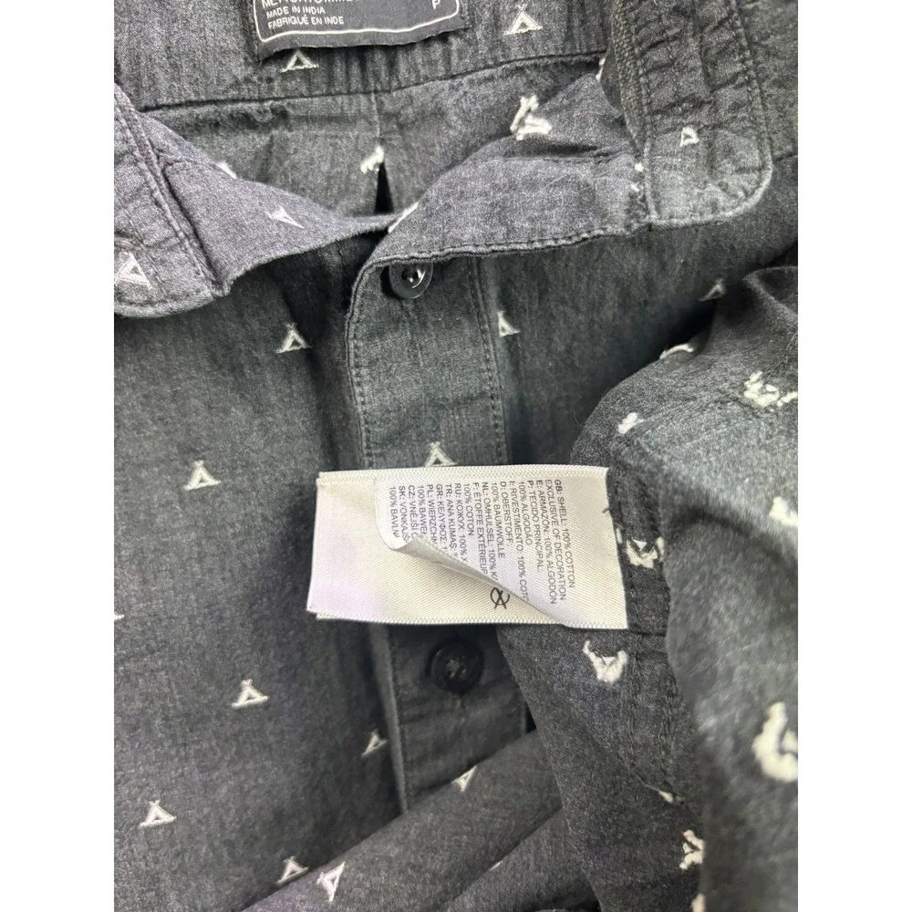 The North Face Button Up Shirt Mens Small Gray Teepee Print Short Sleeve